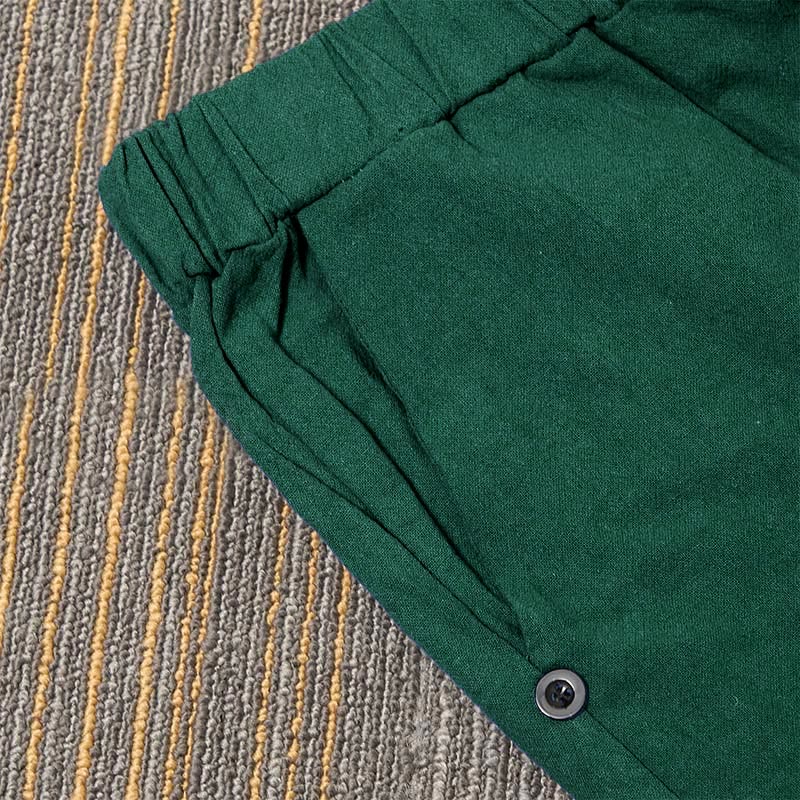 Nimara Ritual Casual Pure Color Hollow Button Cuff Design Women's Cotton Linen Pants With Pockets
