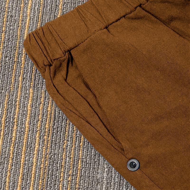 Nimara Ritual Casual Pure Color Hollow Button Cuff Design Women's Cotton Linen Pants With Pockets
