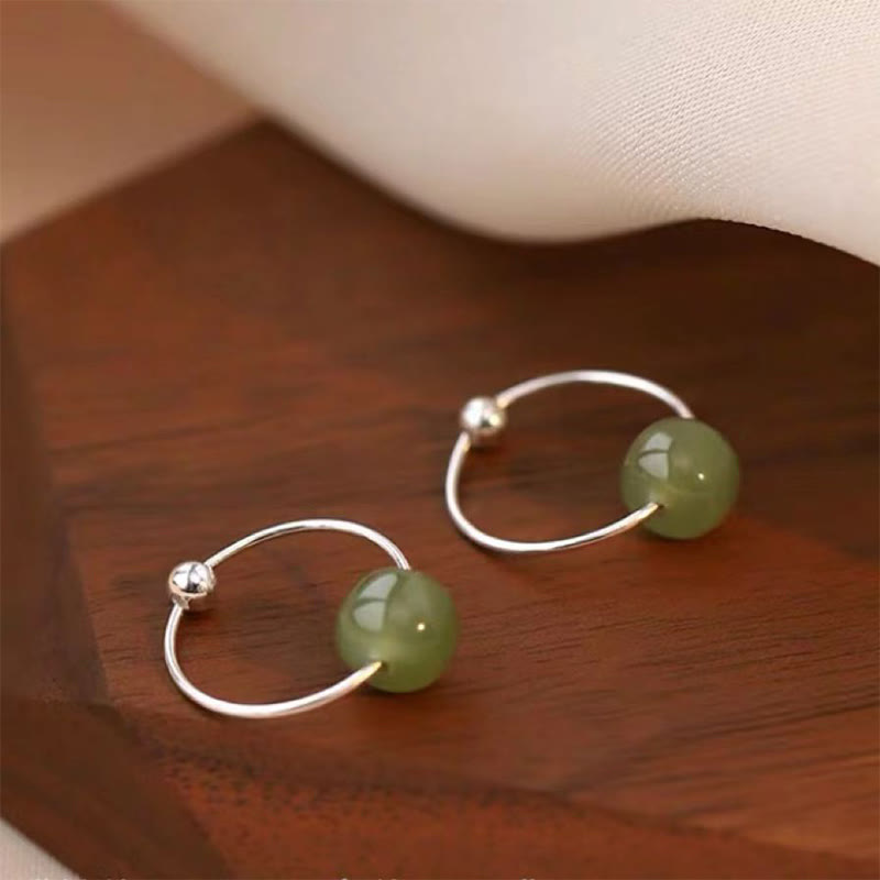Nimara Ritual 925 Sterling Silver Hetian Jade Bead Luck Earrings