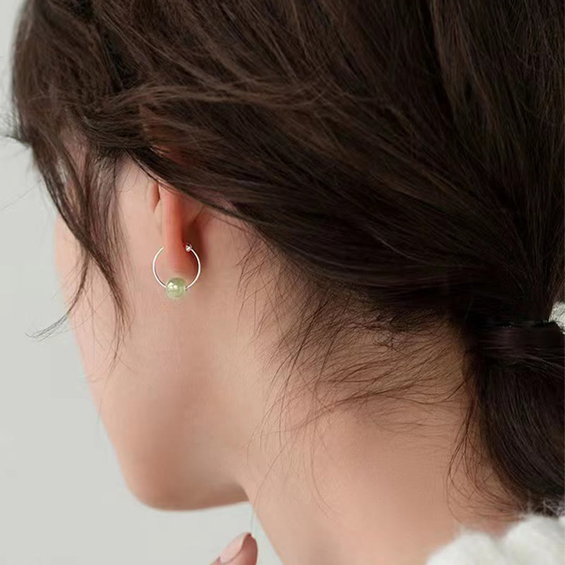 Nimara Ritual 925 Sterling Silver Hetian Jade Bead Luck Earrings
