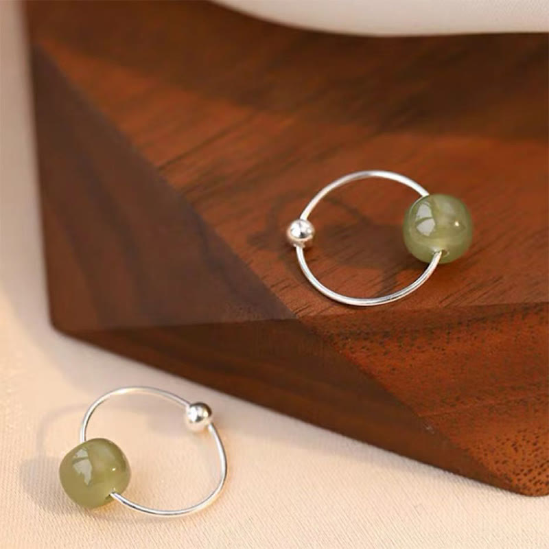 Nimara Ritual 925 Sterling Silver Hetian Jade Bead Luck Earrings