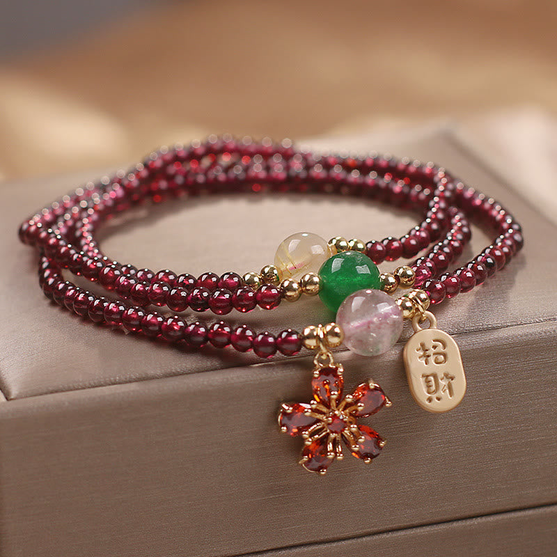 Nimara Ritual Natural 3mm Ultra-thin Garnet Beads Cherry Blossom Flower Attract Fortune Protection Multilayer Bracelet
