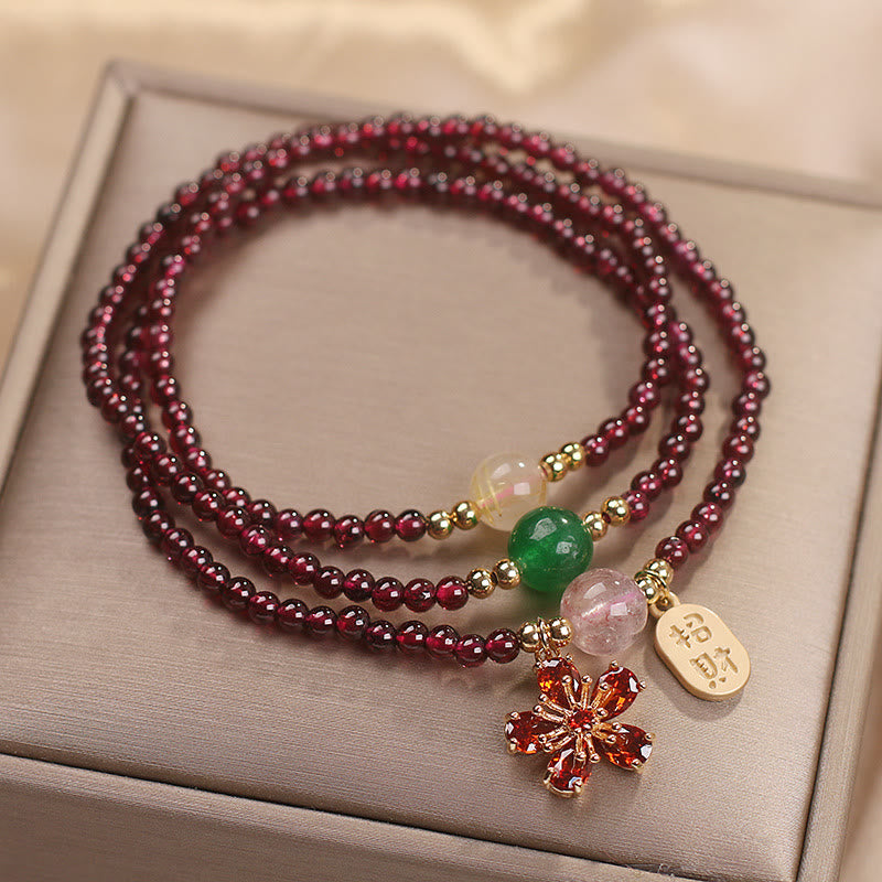 Nimara Ritual Natural 3mm Ultra-thin Garnet Beads Cherry Blossom Flower Attract Fortune Protection Multilayer Bracelet