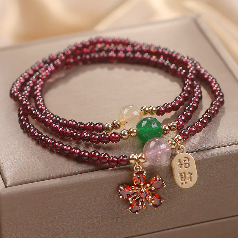 Nimara Ritual Natural 3mm Ultra-thin Garnet Beads Cherry Blossom Flower Attract Fortune Protection Multilayer Bracelet