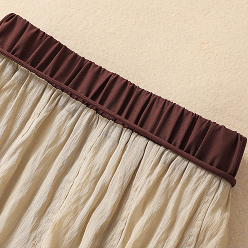 Nimara Ritual Casual Contrasting Color Pleated Lace-Up Design Women's 7-8 Length Skirt