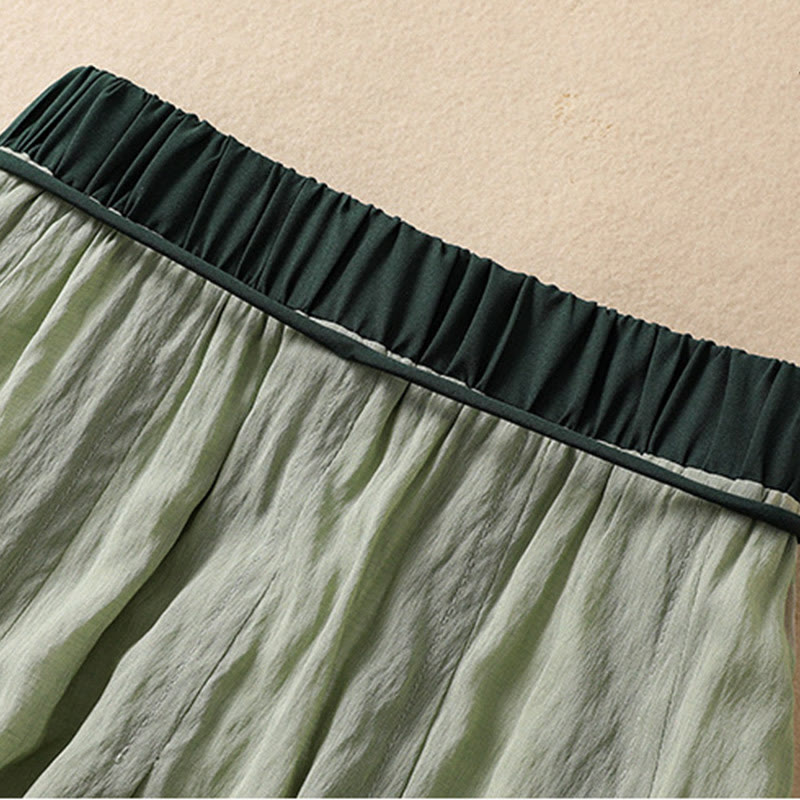 Nimara Ritual Casual Contrasting Color Pleated Lace-Up Design Women's 7-8 Length Skirt