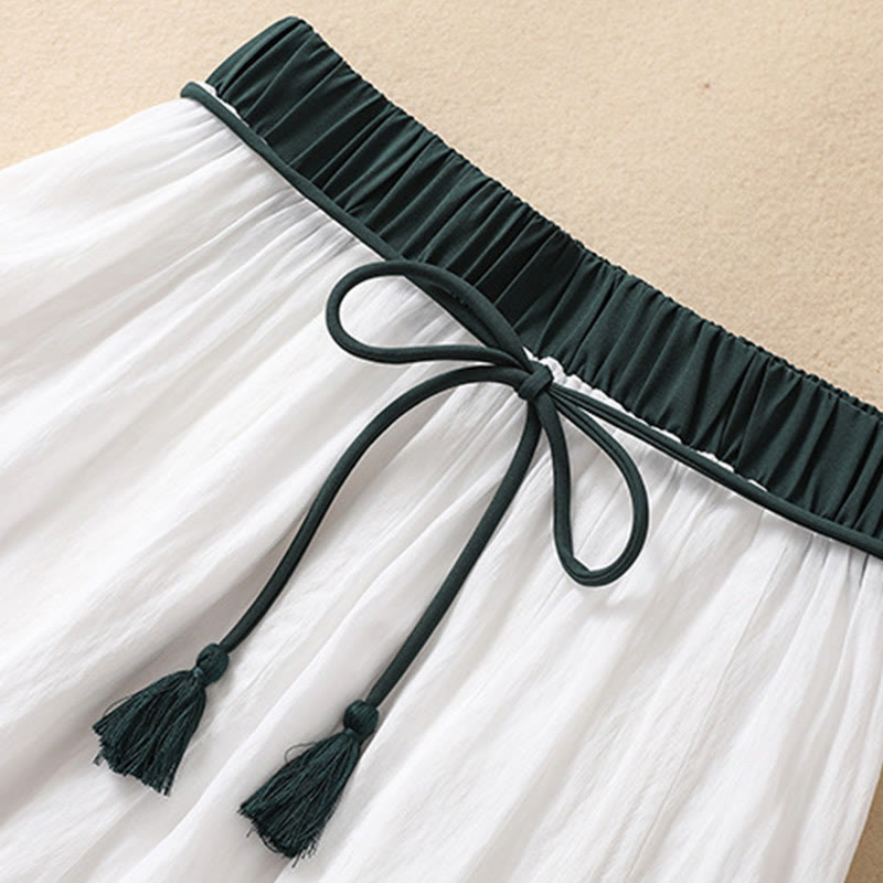 Nimara Ritual Casual Contrasting Color Pleated Lace-Up Design Women's 7-8 Length Skirt