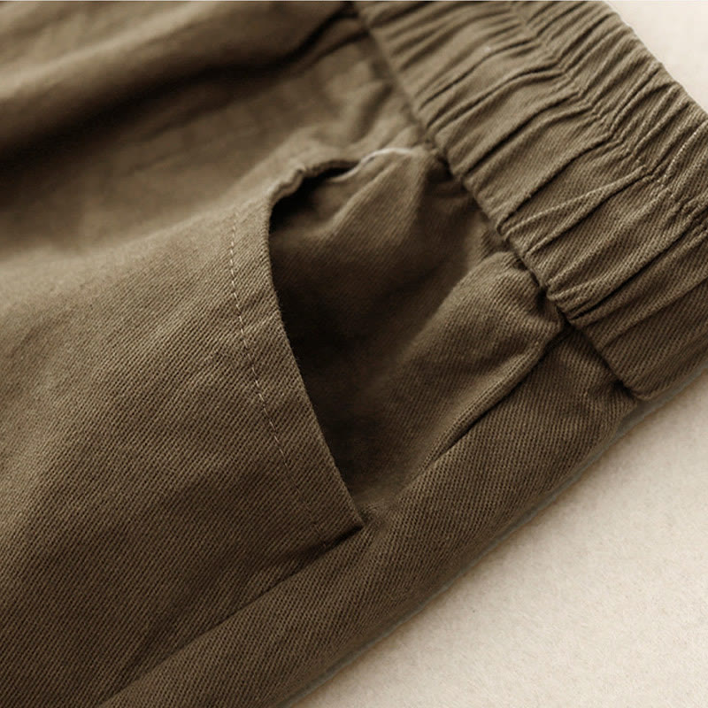 Nimara Ritual Vintage Plain Drawstring Button Design Slide Slite Women's Cotton Linen 7-8 Length Skirt With Pockets