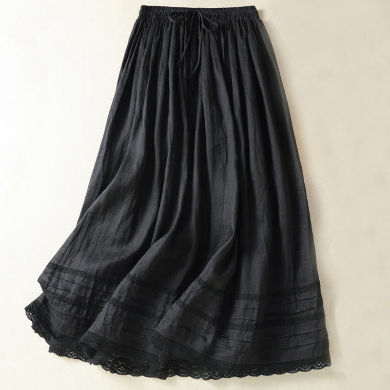 Nimara Ritual Summer Plain Drawstring Lace Patchwork Design Women's 7-8 Length Skirt