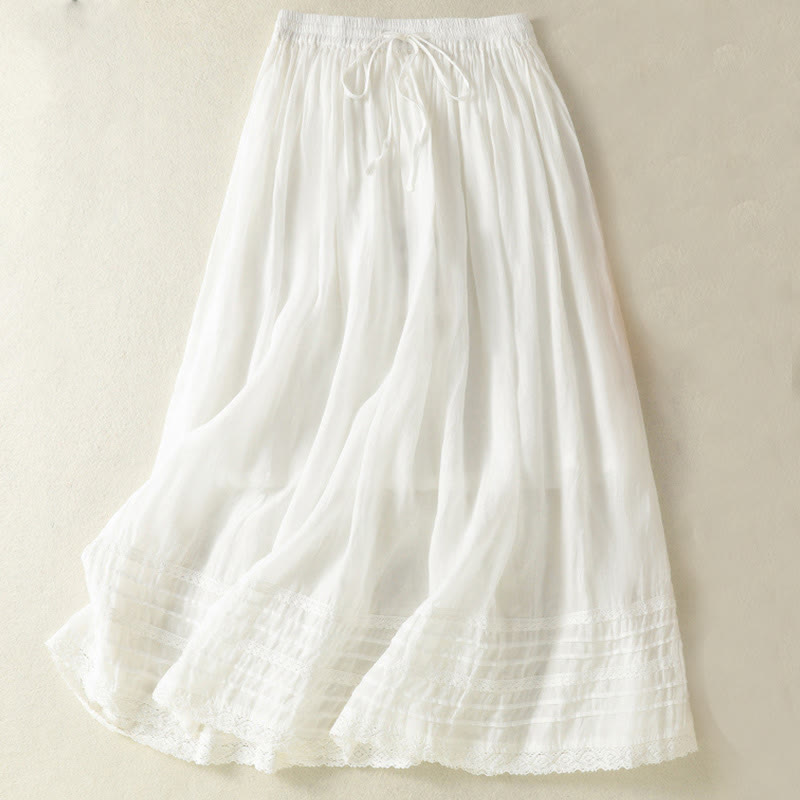 Nimara Ritual Summer Plain Drawstring Lace Patchwork Design Women's 7-8 Length Skirt