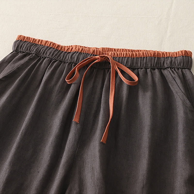 Nimara Ritual Casual Colorblock Drawstring Women's Cotton Wide Leg Pants With Pockets
