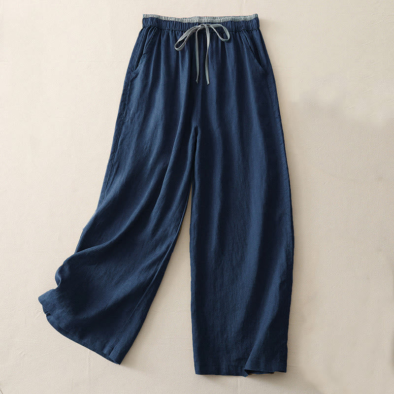 Nimara Ritual Casual Colorblock Drawstring Women's Cotton Wide Leg Pants With Pockets