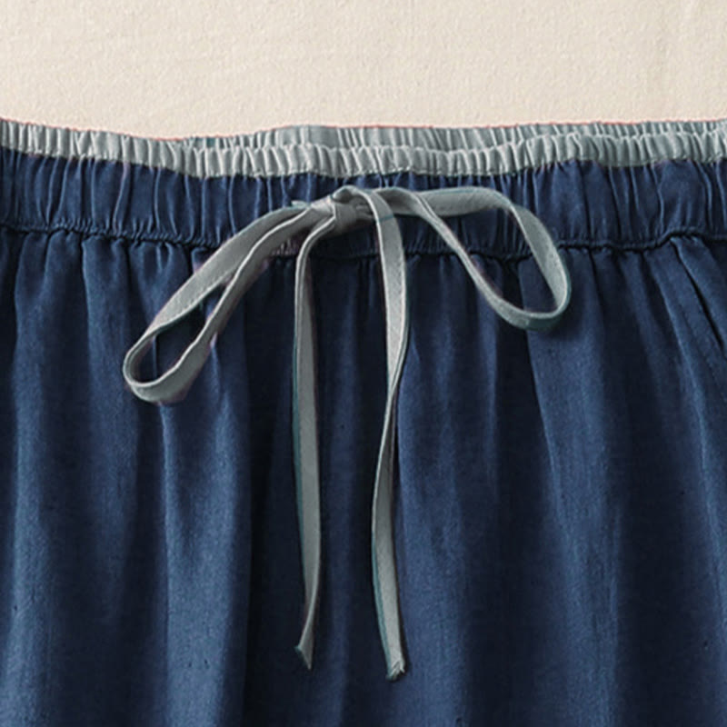 Nimara Ritual Casual Colorblock Drawstring Women's Cotton Wide Leg Pants With Pockets