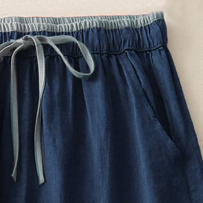 Nimara Ritual Casual Colorblock Drawstring Women's Cotton Wide Leg Pants With Pockets