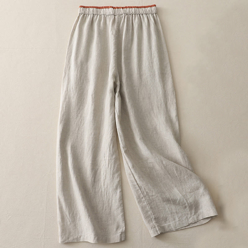 Nimara Ritual Casual Colorblock Drawstring Women's Cotton Wide Leg Pants With Pockets