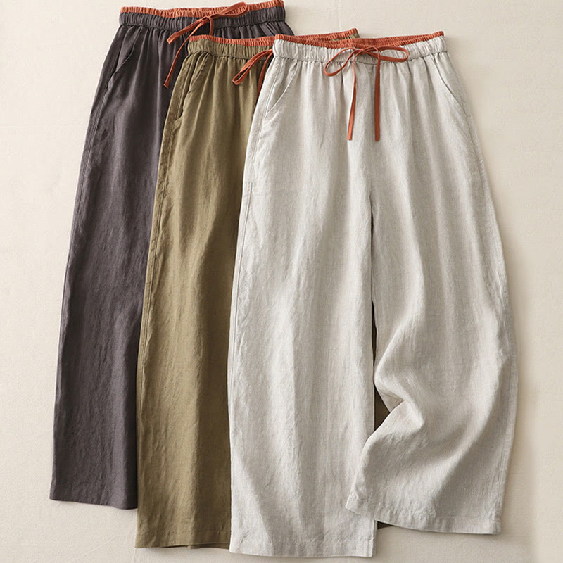 Nimara Ritual Casual Colorblock Drawstring Women's Cotton Wide Leg Pants With Pockets