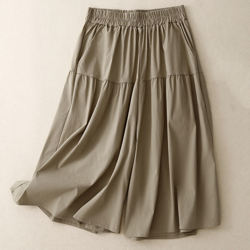 Nimara Ritual Casual Loose Plain Women's Cotton Elastic 7-8 Length Wide Leg Pants With Pockets