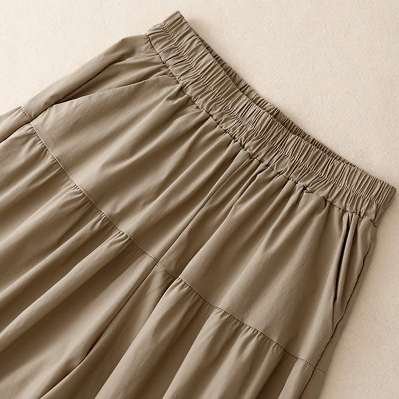 Nimara Ritual Casual Loose Plain Women's Cotton Elastic 7-8 Length Wide Leg Pants With Pockets