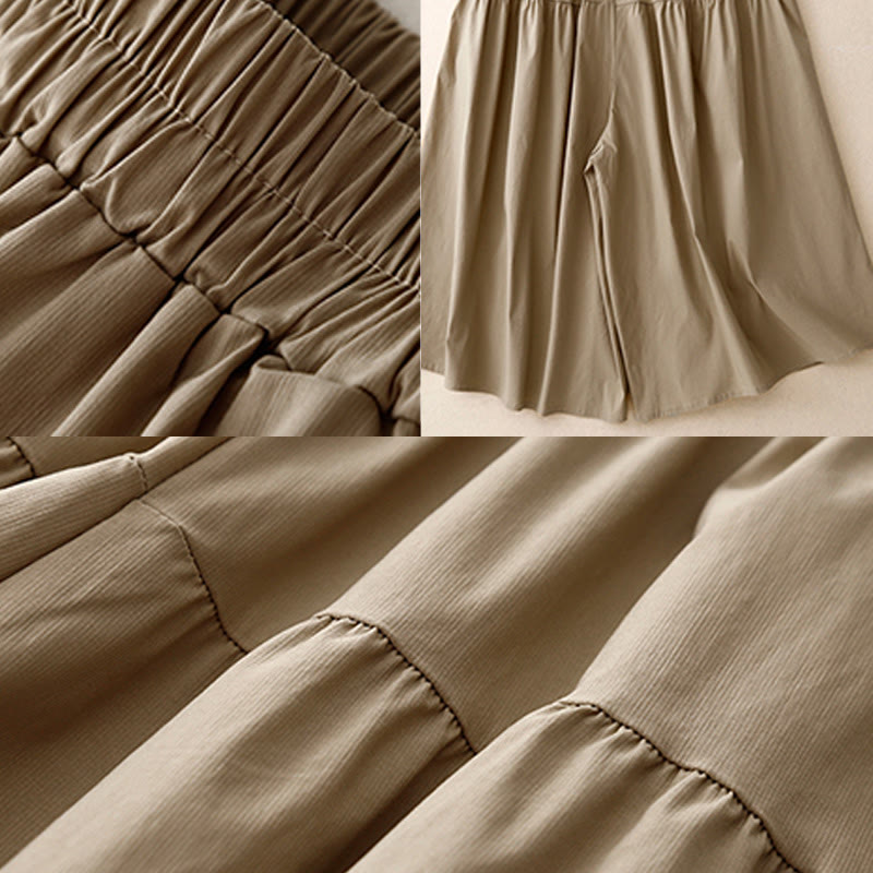 Nimara Ritual Casual Loose Plain Women's Cotton Elastic 7-8 Length Wide Leg Pants With Pockets