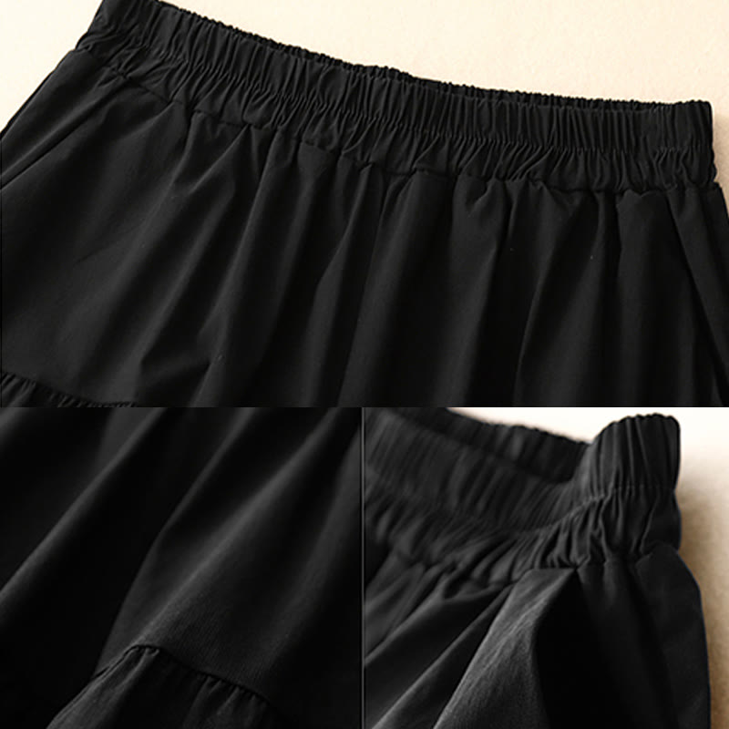 Nimara Ritual Casual Loose Plain Women's Cotton Elastic 7-8 Length Wide Leg Pants With Pockets