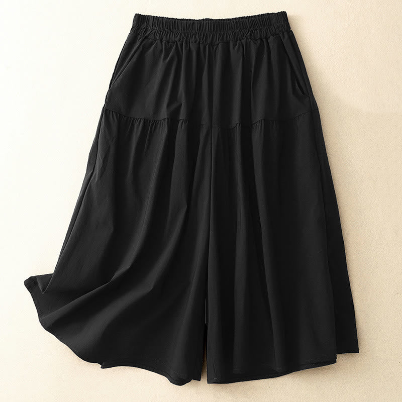 Nimara Ritual Casual Loose Plain Women's Cotton Elastic 7-8 Length Wide Leg Pants With Pockets