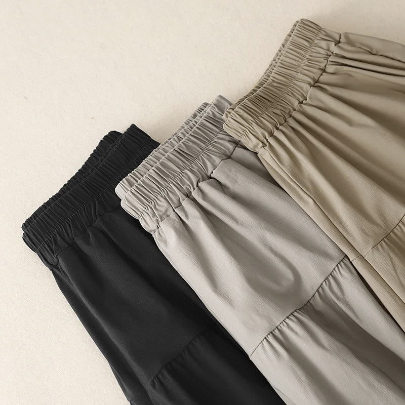 Nimara Ritual Casual Loose Plain Women's Cotton Elastic 7-8 Length Wide Leg Pants With Pockets