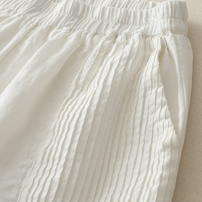 Nimara Ritual Casual Plain Tucker Pleats Elastic Women's Polyester Wide Leg Pants With Pockets