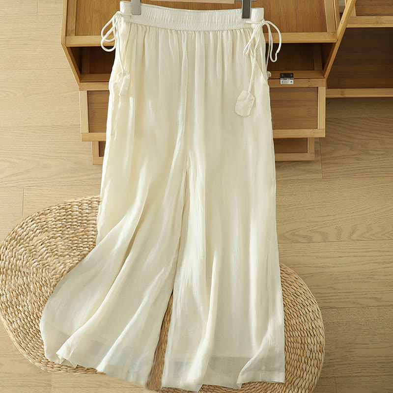 Nimara Ritual Casual Plain Lined Ribbon Elastic Women's Polyester Wide Leg Pants With Pockets