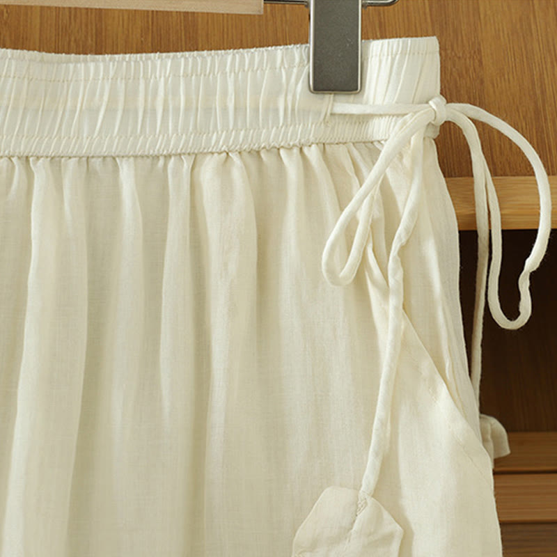 Nimara Ritual Casual Plain Lined Ribbon Elastic Women's Polyester Wide Leg Pants With Pockets