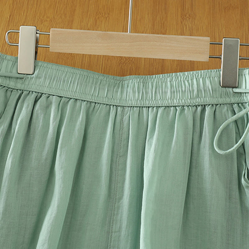 Nimara Ritual Casual Plain Lined Ribbon Elastic Women's Polyester Wide Leg Pants With Pockets