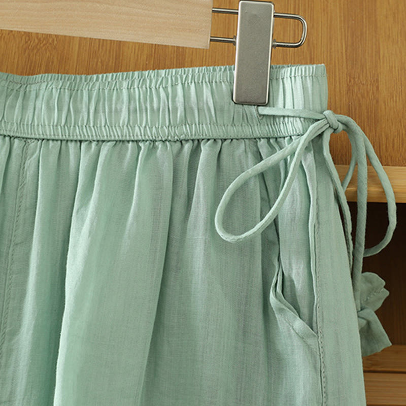 Nimara Ritual Casual Plain Lined Ribbon Elastic Women's Polyester Wide Leg Pants With Pockets