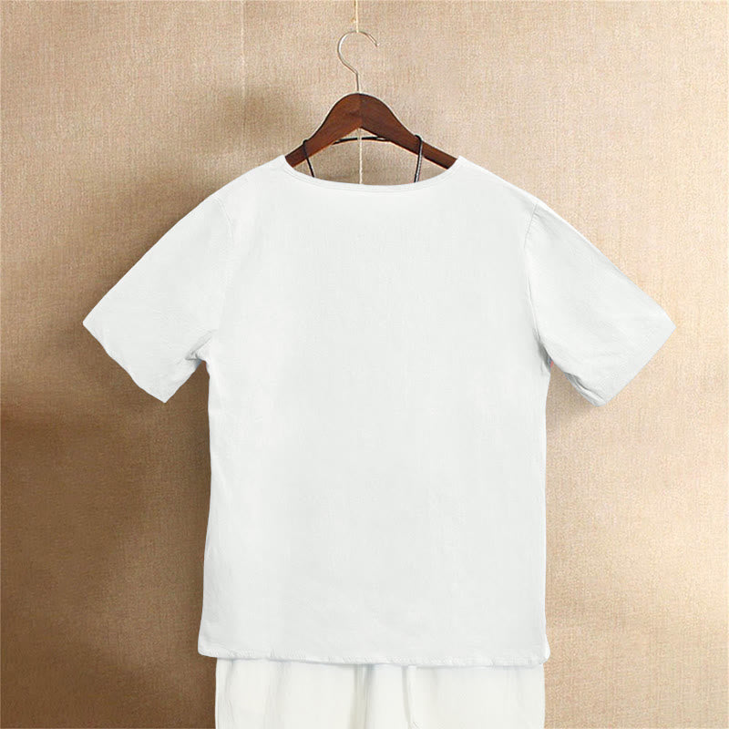 Nimara Ritual Casual Summer Pure Color Jacquard Button Crew Neck Women's Short Sleeve T-Shirt