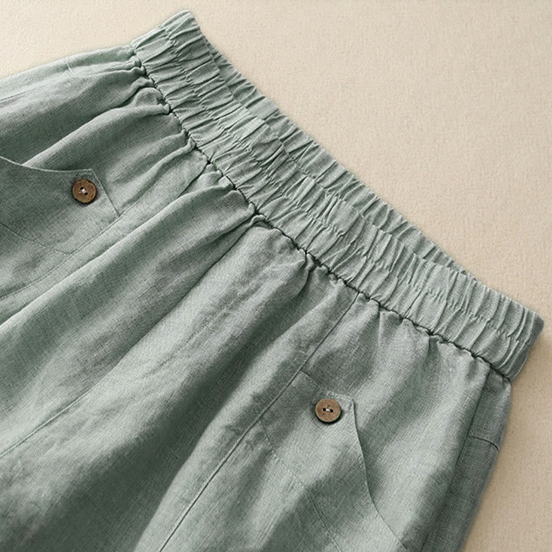 Nimara Ritual Summer Casual Buttons Plain Women's Shorts With Pockets