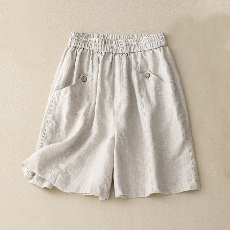 Nimara Ritual Summer Casual Buttons Plain Women's Shorts With Pockets