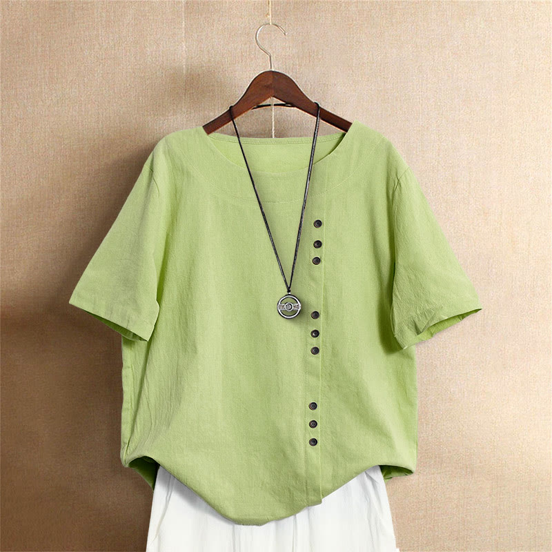 Nimara Ritual Casual Summer Pure Color Jacquard Button Crew Neck Women's Short Sleeve T-Shirt