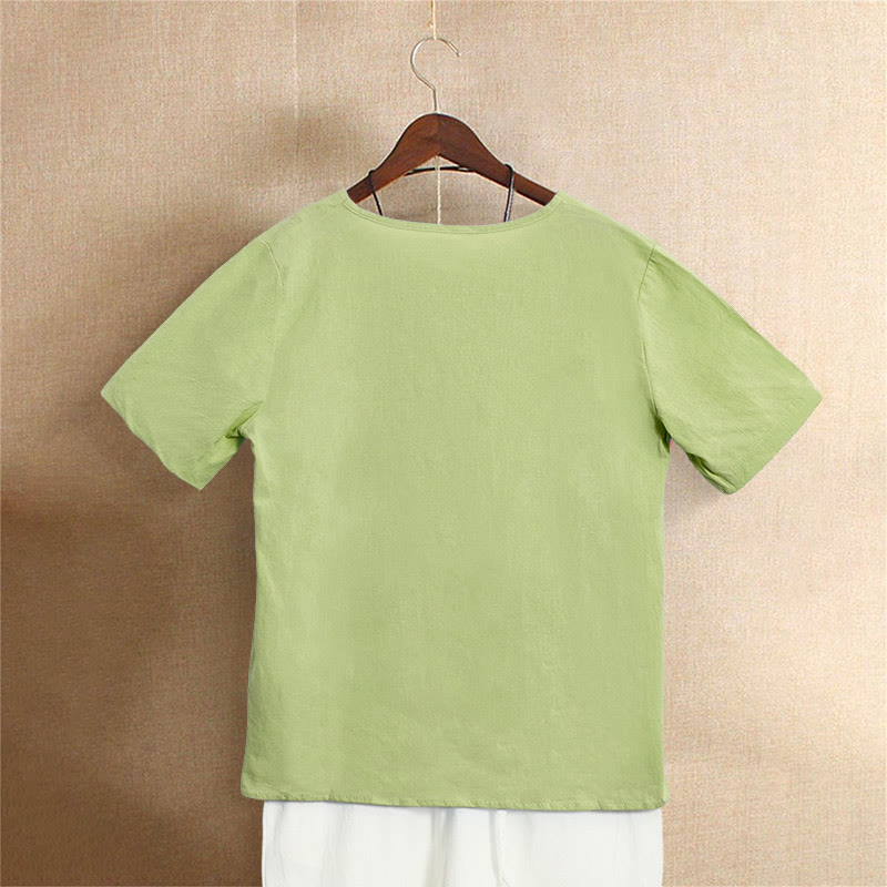 Nimara Ritual Casual Summer Pure Color Jacquard Button Crew Neck Women's Short Sleeve T-Shirt