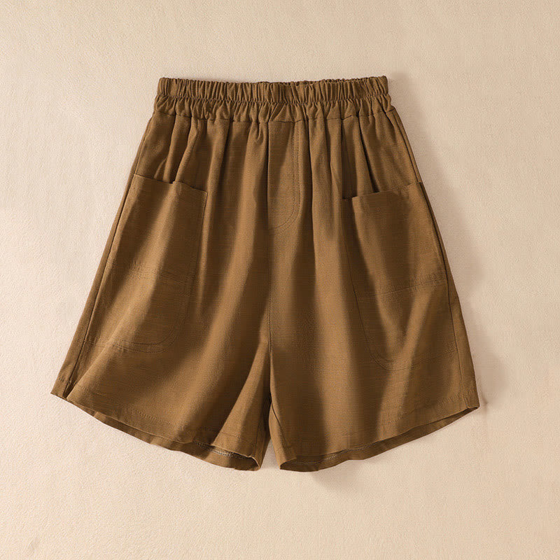 Nimara Ritual Summer Casual Elastic Waist Plain Women's Polyester Shorts With Pockets