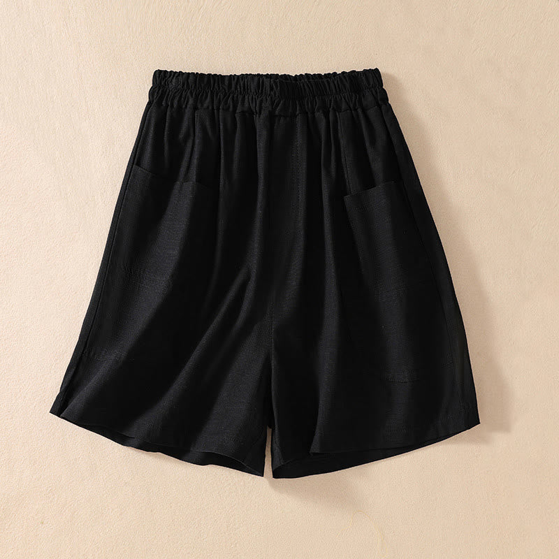 Nimara Ritual Summer Casual Elastic Waist Plain Women's Polyester Shorts With Pockets