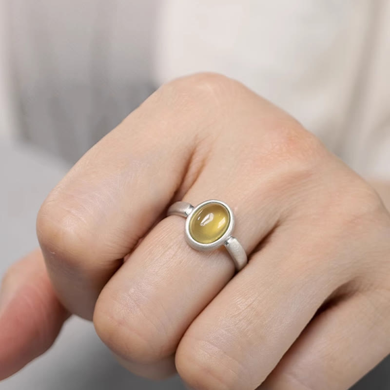 Nimara Ritual Natural 925 Sterling Silver Prehnite Citrine Adjustable Happiness Ring