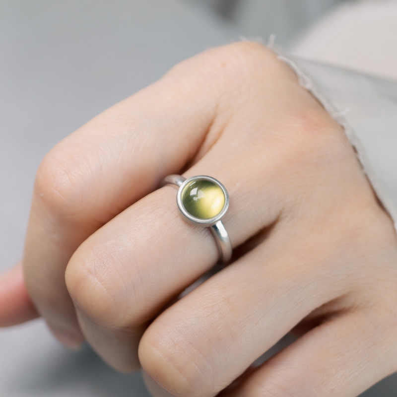 Nimara Ritual Natural 925 Sterling Silver Prehnite Citrine Adjustable Happiness Ring