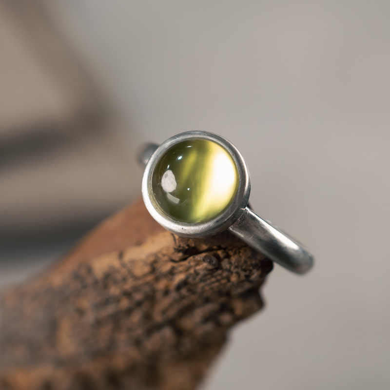 Nimara Ritual Natural 925 Sterling Silver Prehnite Citrine Adjustable Happiness Ring