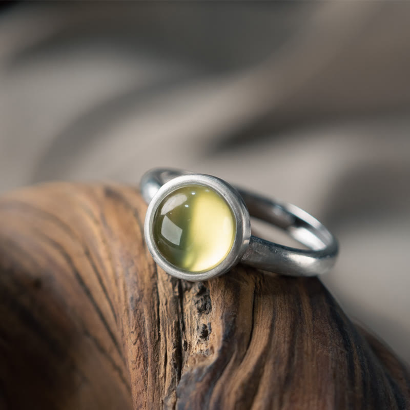 Nimara Ritual Natural 925 Sterling Silver Prehnite Citrine Adjustable Happiness Ring