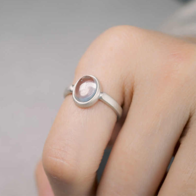 Nimara Ritual Natural 925 Sterling Silver Pink Crystal Adjustable Warmth Ring