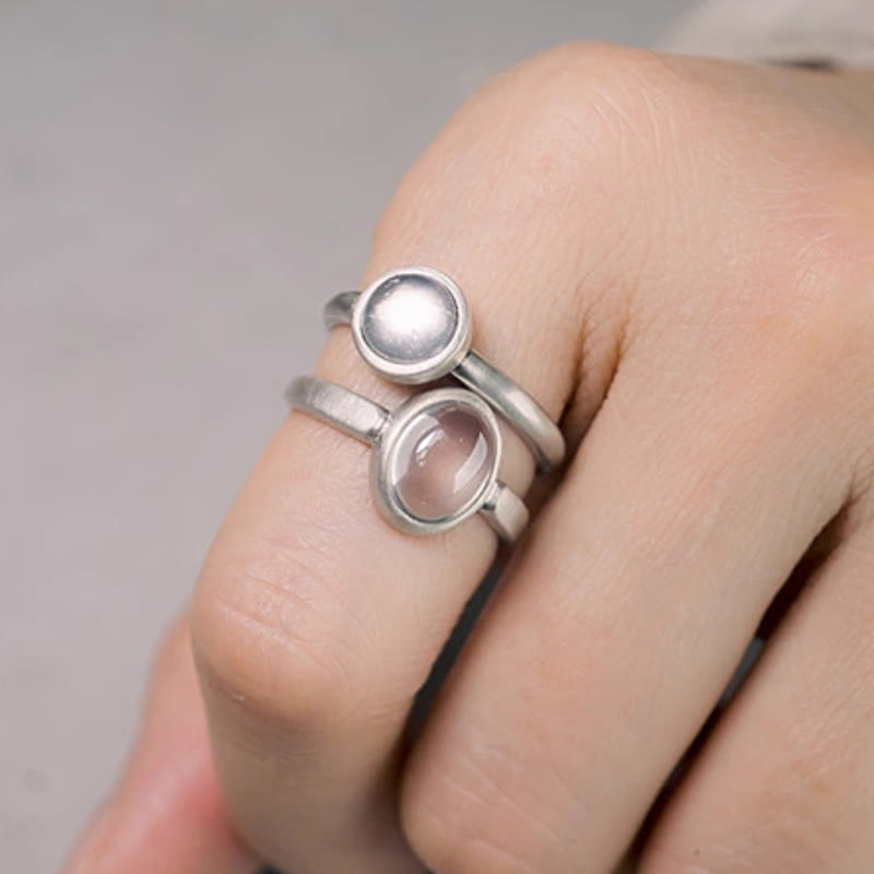 Nimara Ritual Natural 925 Sterling Silver Pink Crystal Adjustable Warmth Ring