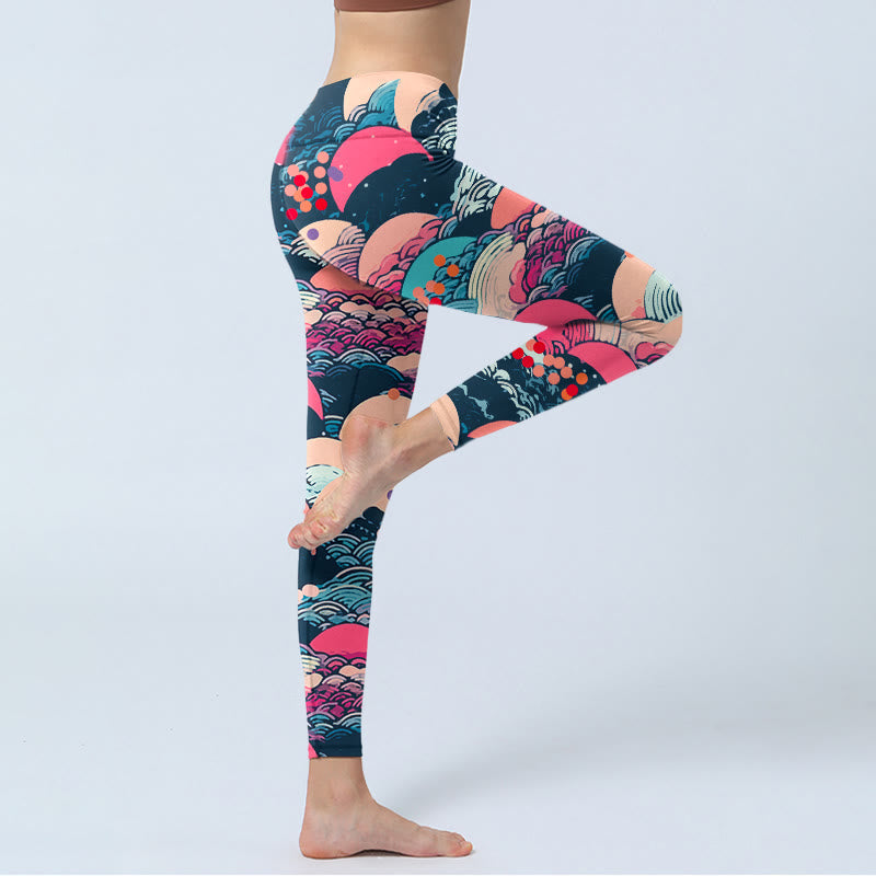 Nimara Ritual Colorful Ocean Waves Print Gym Leggings Women's Yoga Pants