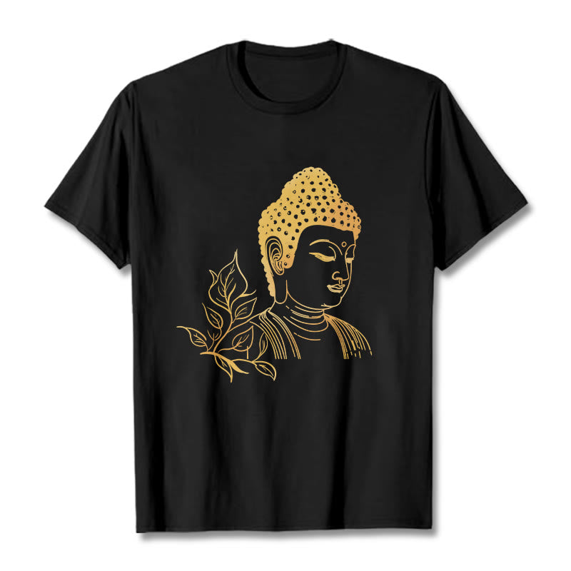 Nimara Ritual Golden Leaves Meditation Buddha Tee T-shirt
