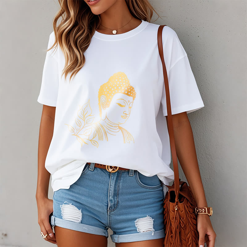 Nimara Ritual Golden Leaves Meditation Buddha Tee T-shirt