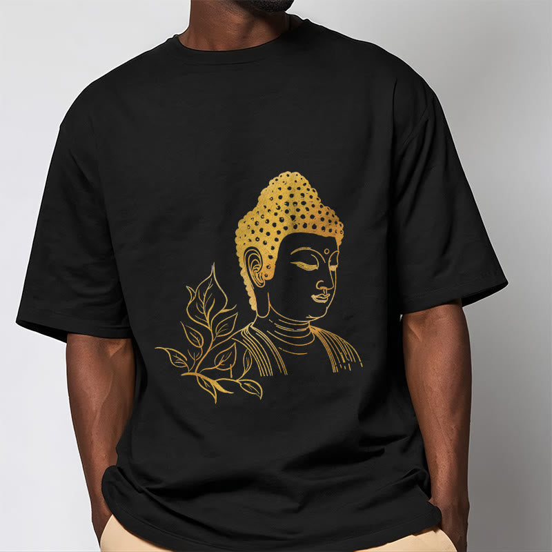 Nimara Ritual Golden Leaves Meditation Buddha Tee T-shirt