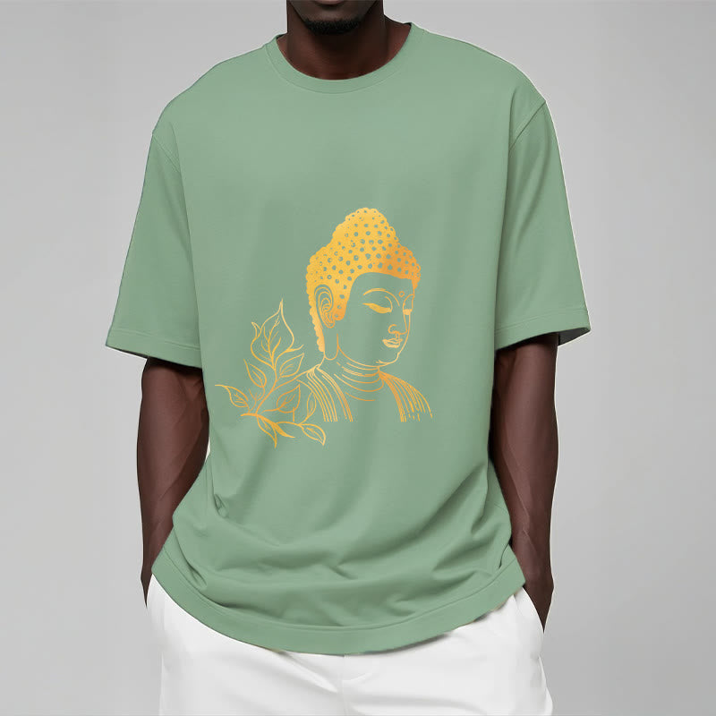 Nimara Ritual Golden Leaves Meditation Buddha Tee T-shirt