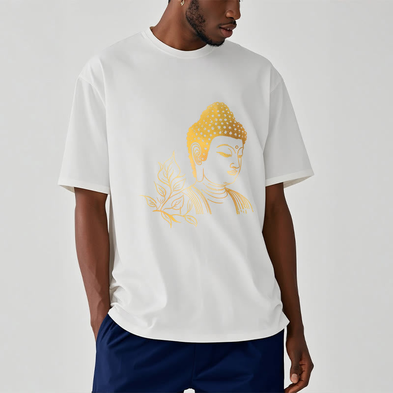 Nimara Ritual Golden Leaves Meditation Buddha Tee T-shirt